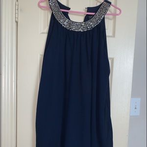 Navy Blue Jeweled Collar Dress